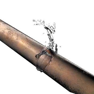 Emergency-plumbing-grimsby-plastering-services Image of a copper pipe with a tear in it leaking water Emergency plumbing repairs