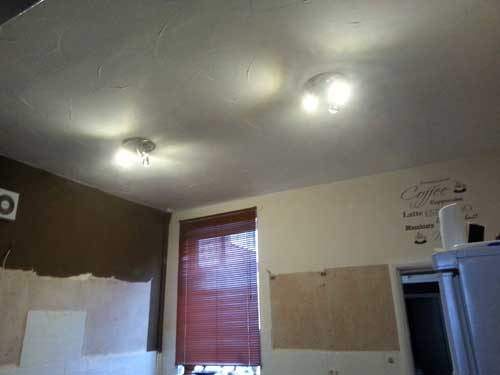 A kitchen ceiling waiting to be plastered 